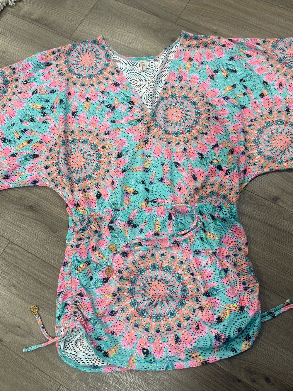 Pink & Teal Luli Fama Crochet Cover-Up Beach Tunic